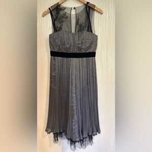 La Perla Pleated Lace Cocktail Dress Black Gray Velvet Waist Midi Evening Rare